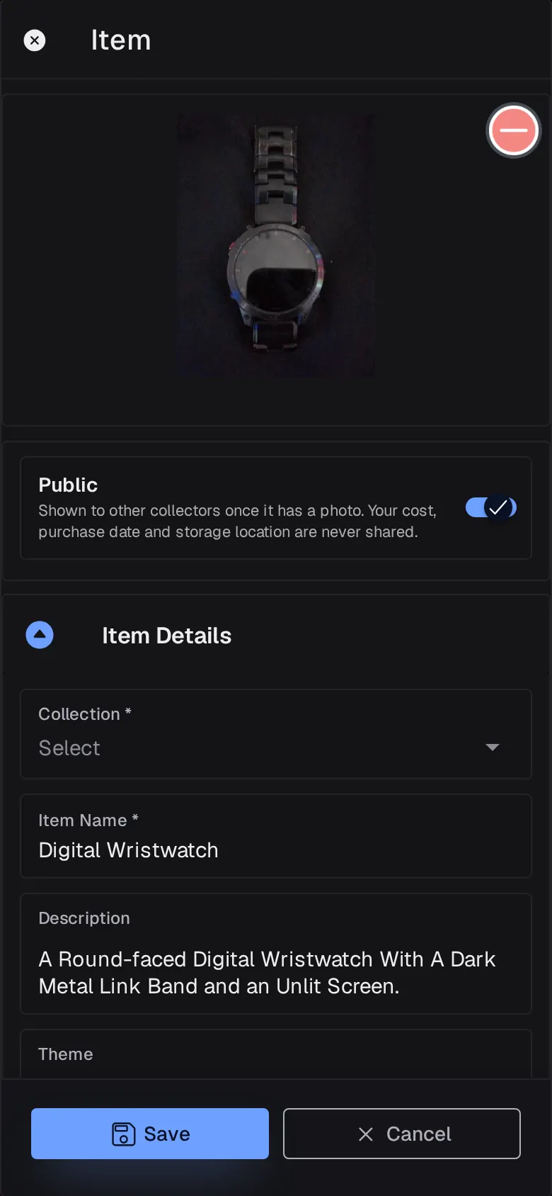 Lootero's add item sheet after Lootbot filled in the item name and description from the photo