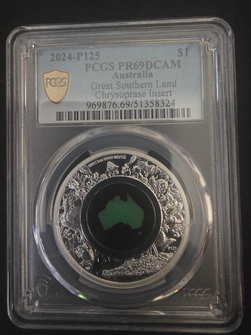 Great Southern Land Chrysoprase Insert, One Dollar, 2024-P125, PCGS PR69DCAM